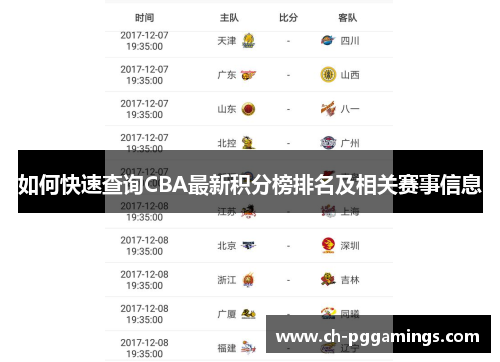 如何快速查询CBA最新积分榜排名及相关赛事信息